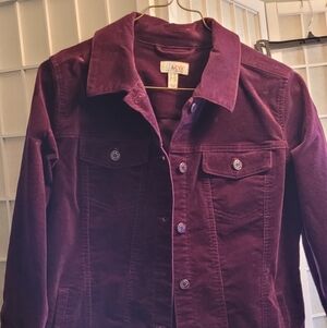 Purple Velveteen Denim And Company Stretch Long Denim Style Button Jacket MP